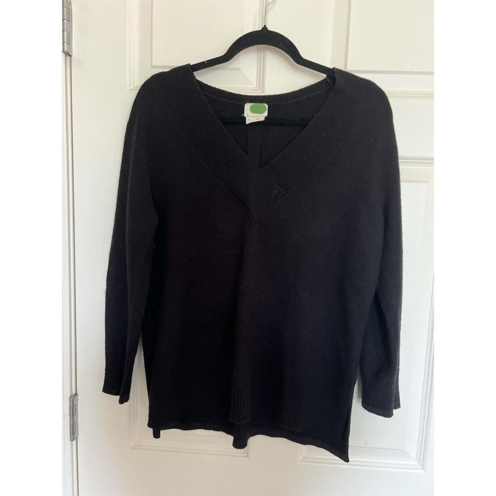VINTAGE Anthropologie Black‎ V-Neck Knit Sweater Cottagecore Women Medium Petite